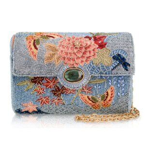 Mary Frances Lotus Mist Crossbody Handbag Floral Butterfly Bag Blue Purse NEW